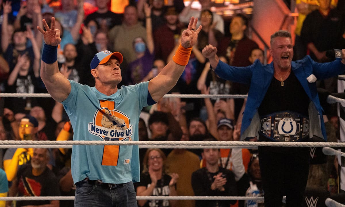 John Cena and Pat McAfee at 2023 Fastlane PLE.