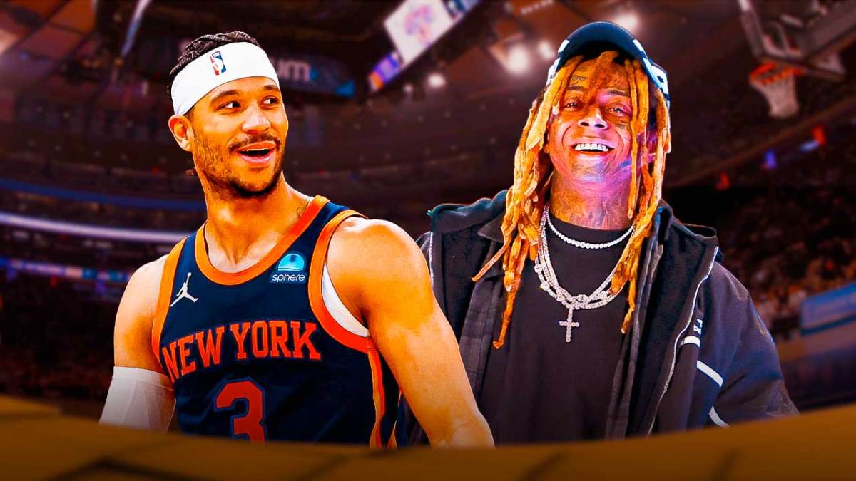 Josh Hart and Lil Wayne smiling at each other.