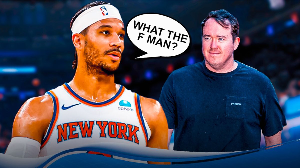 Josh Hart with speech bubble saying "What the F man?" to Shane Gillis