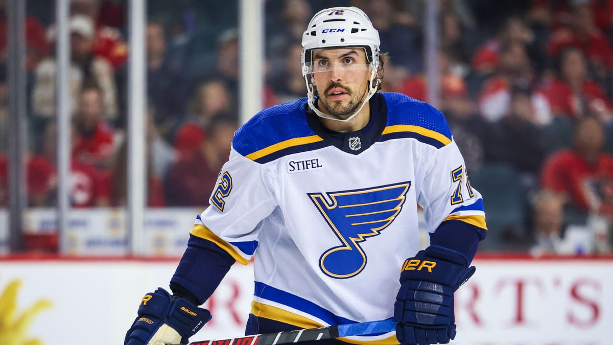 St. Louis Blues defenseman Justin Faulk (72) against the Calgary Flames during the third period at Scotiabank Saddledome.