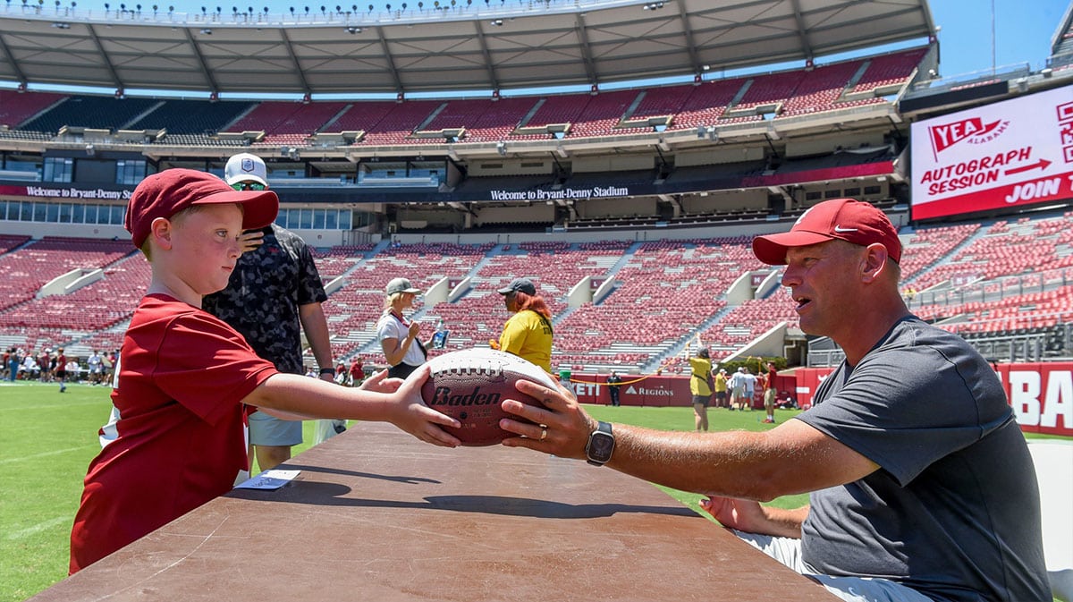 Fans have a chance to get autographs from players and Coach Kalen DeBoer at Bryant-Denny Stadium