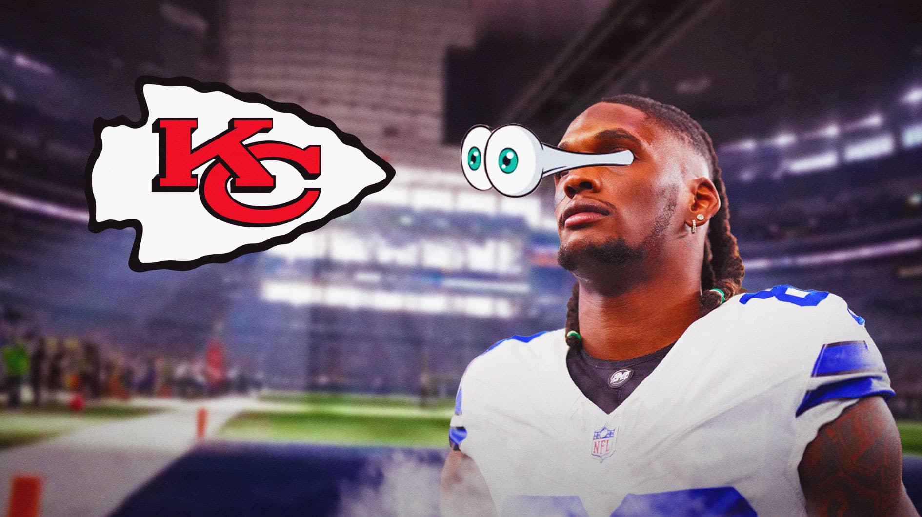 CeeDee Lamb looks at Chiefs logo with bulging eyes