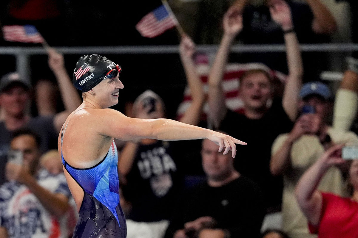 Katie Ledecky (USA) in the women’s 800-meter freestyle final during the Paris 2024 Olympic Summer Games at Paris La Défense Arena.