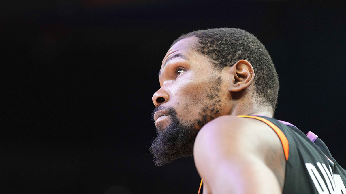 Phoenix Suns forward Kevin Durant (35) looks on against the Minnesota Timberwolves during the second half of game three of the first round for the 2024 NBA playoffs at Footprint Center.