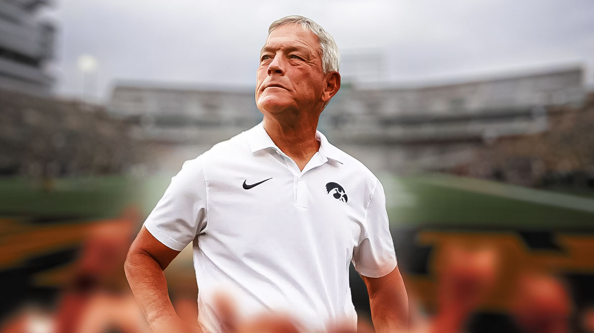 Iowa football, Hawkeyes, Kirk Ferentz, Kirk Ferentz suspension, Cade McNamara, Kirk Ferentz with Iowa football stadium in the background