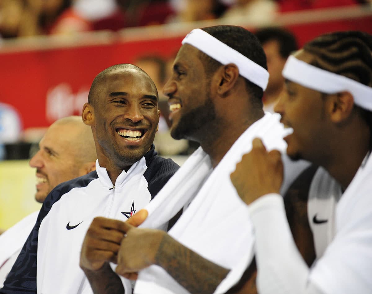 Kobe Bryant and LeBron James on the bench for Team USA Basketball during the 2008 Beijing Olympic Games