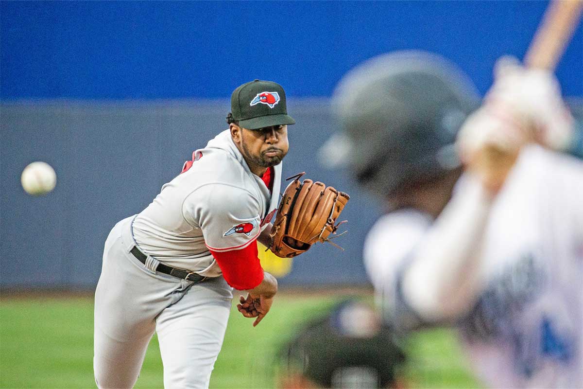 Hickory Crawdads pitcher Kumar Rocker pitches against the Wilmington Blue Rocks during the South Atlantic League home opener at Frawley Stadium in Wilmington, Tuesday, April 11, 2023. Hickory won 3-2.