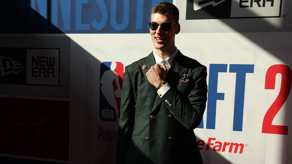 Duke standout Kyle Filipowski arrives before the first round of the 2024 NBA Draft at Barclays Center.