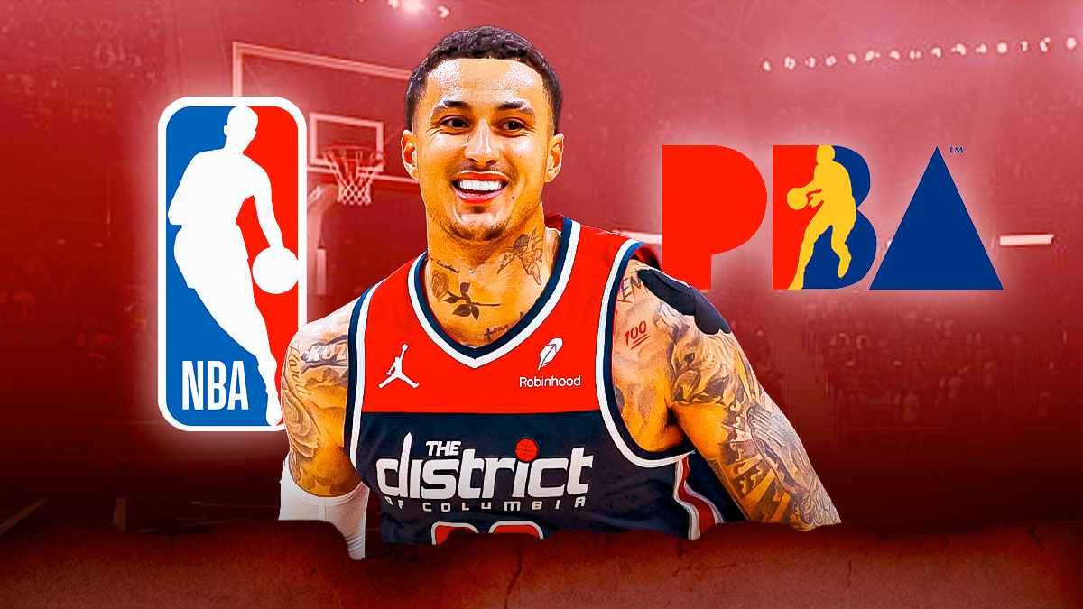 Wizards' Kyle Kuzma smiling, with the PBA (Philippine Basketball Association) logo on the left and NBA logo on the right