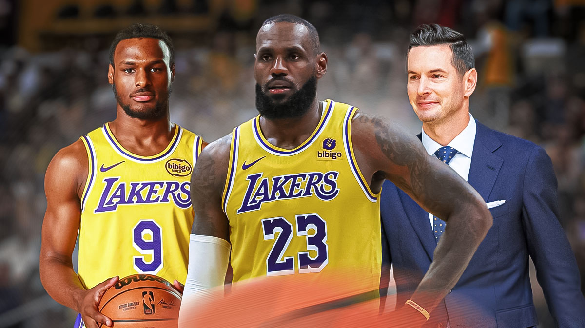 Lakers' LeBron James, Bronny James, and JJ Redick