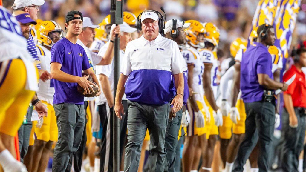 Head Coach Brian Kelly on the sideline as the LSU Tigers take on Grambling State at Tiger Stadium in Baton Rouge, Louisiana, Saturday, Sept. 9, 2023.