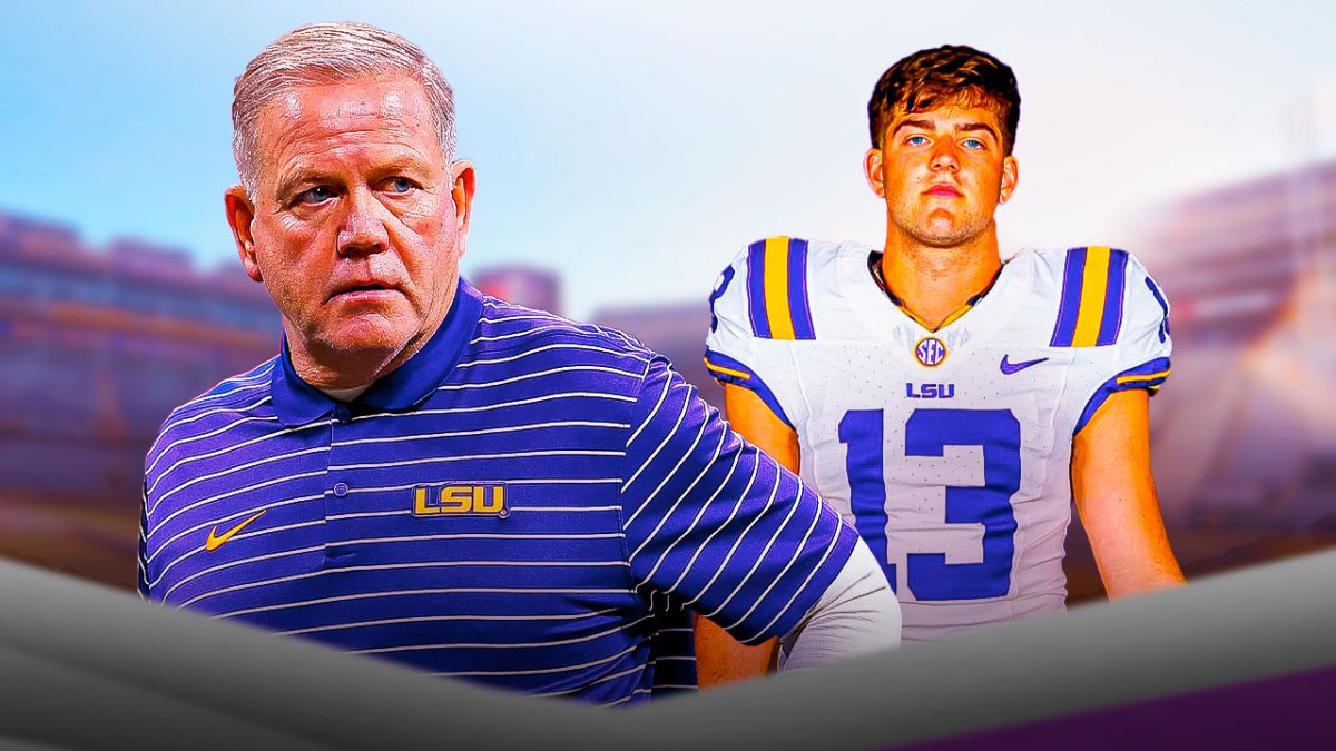 LSU football head coach Brian Kelly and QB Garrett Nussmeier.