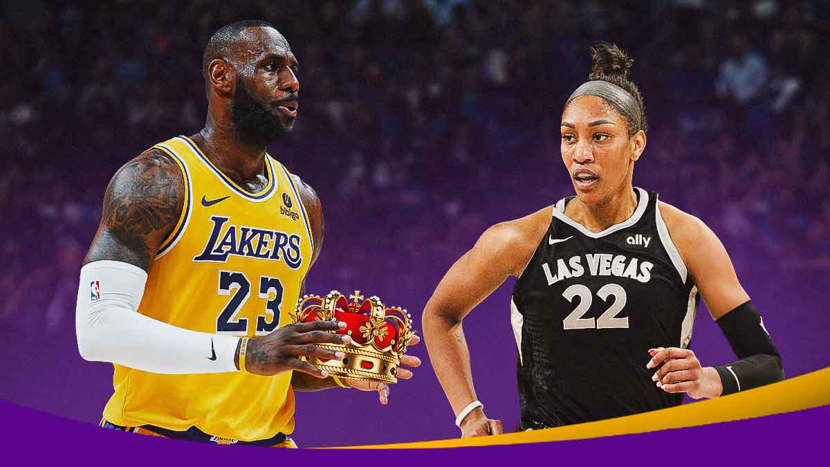 Lakers' LeBron James handing his crown to Aces' A'ja Wilson