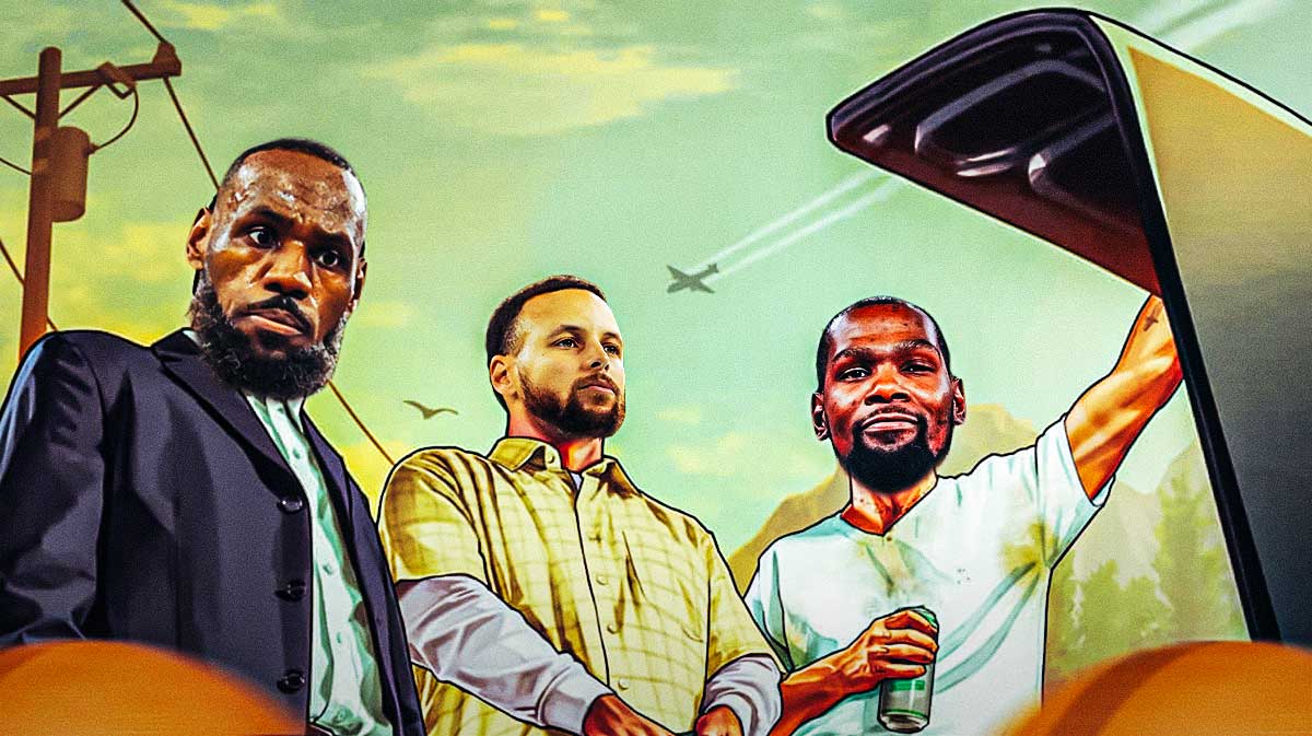 LeBron James, Stephen Curry, and Kevin Durant as the GTA 5 guys