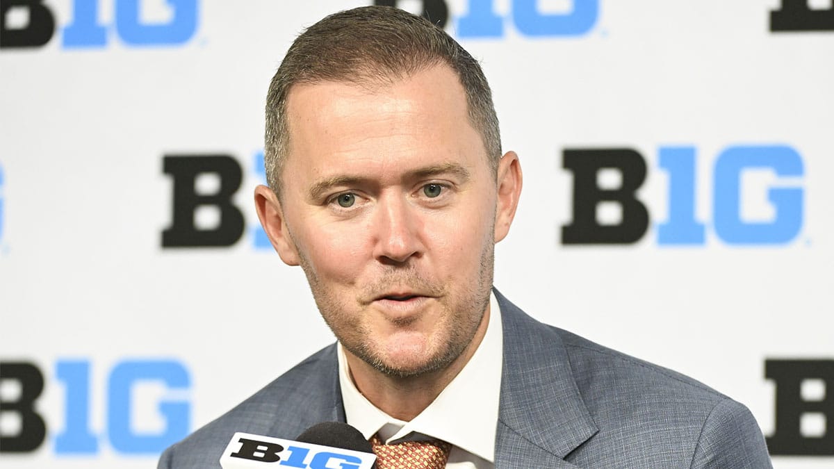 USC Trojans head coach Lincoln Riley speaks to the media during the Big 10 football media day at Lucas Oil Stadium.