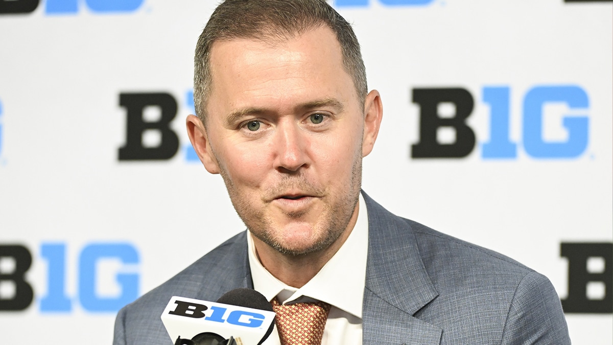 USC Trojans head coach Lincoln Riley speaks to the media during the Big 10 football media day at Lucas Oil Stadium.