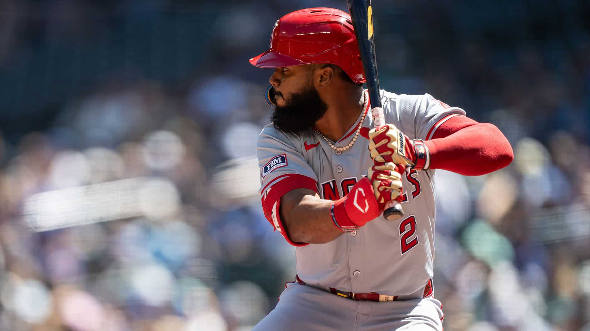 Los Angeles Angels third baseman Luis Rengifo (2) waits for a pitch during an at-bat against the Seattle Mariners at T-Mobile Park. 