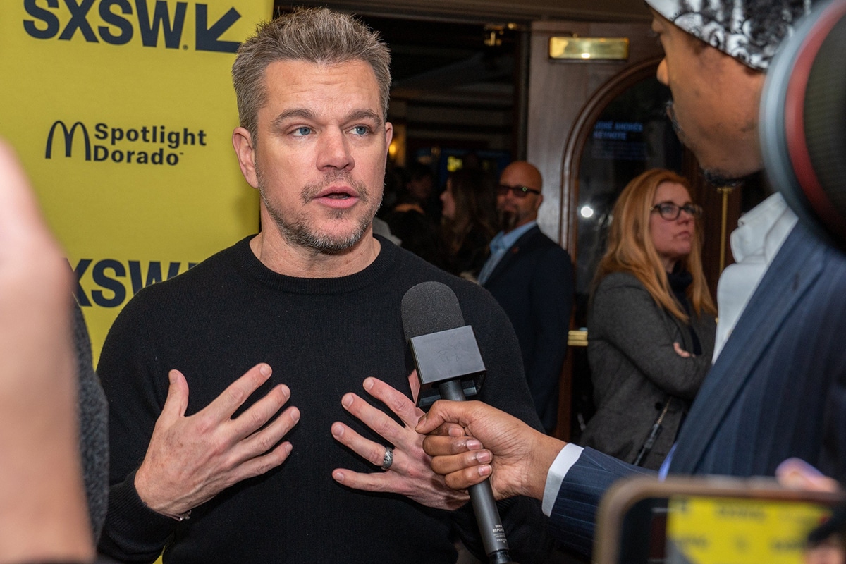 Matt Damon being interviewed at the Air premiere at SXSW.