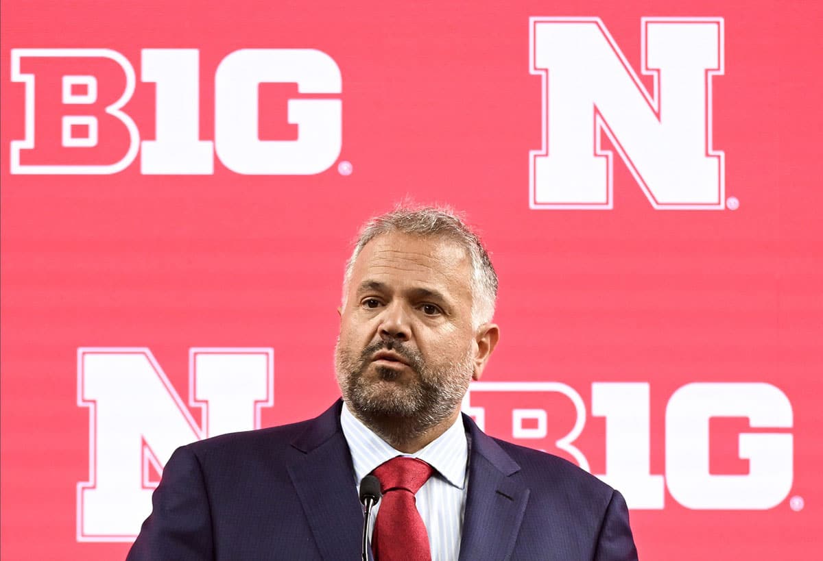  Nebraska Cornhuskers head coach Matt Rhule speaks to the media during the Big 10 football media day at Lucas Oil Stadium.