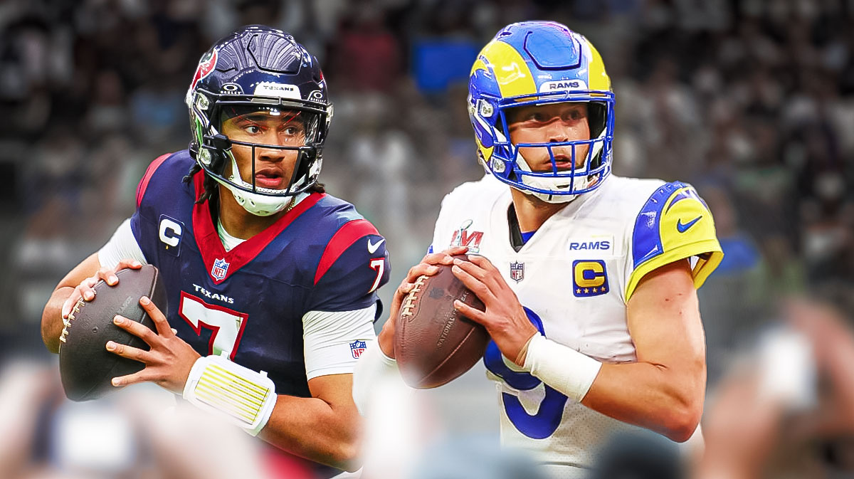 C.J. Stroud in a Texans jersey and Matthew Stafford in a Rams jersey.