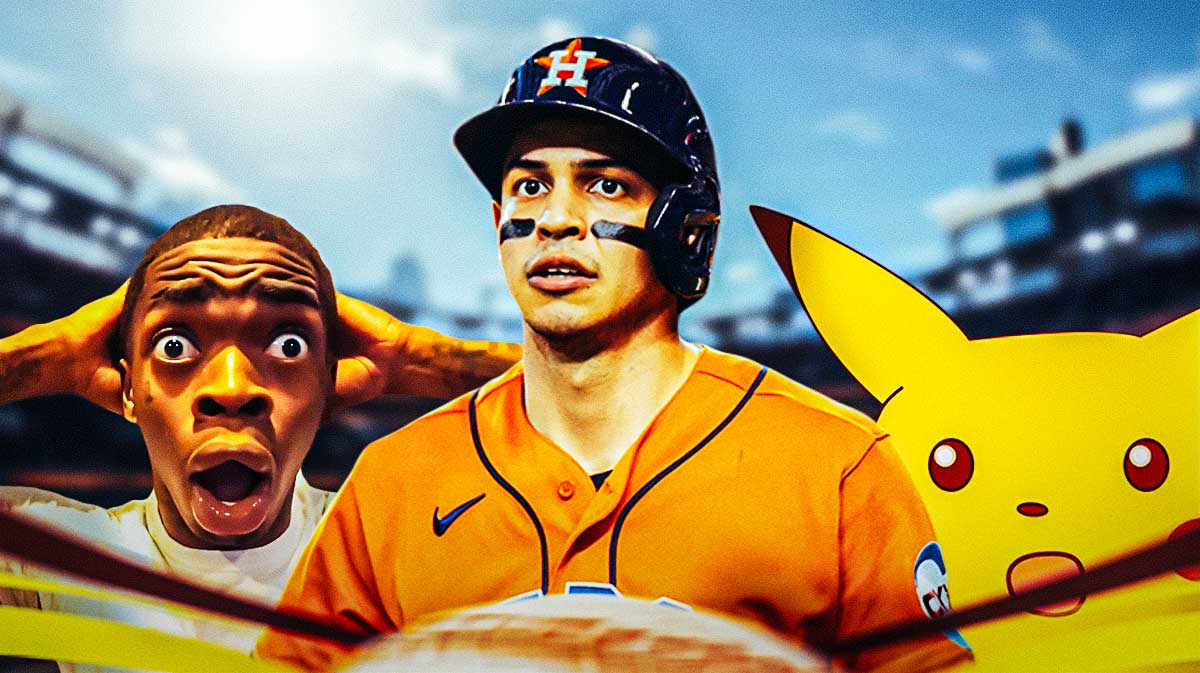Mauricio Dubon (Astros) with the shocked guy meme and the shocked pikachu meme in the background