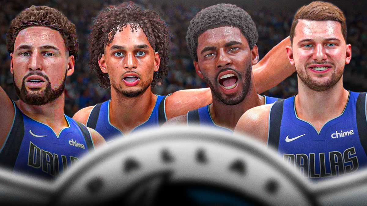 NBA 2K versions of the following players: Luka Doncic, Kyrie Irving, Klay Thompson and Dereck Lively II.