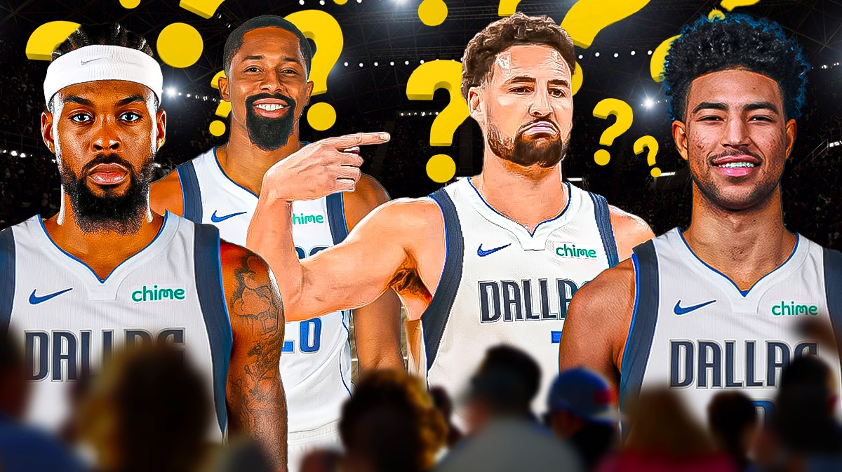 Mavericks Klay Thompson, Mavericks Quentin Grimes, Mavericks Naji Marshall and Mavericks Spencer Dinwiddie. Place question marks everywhere.