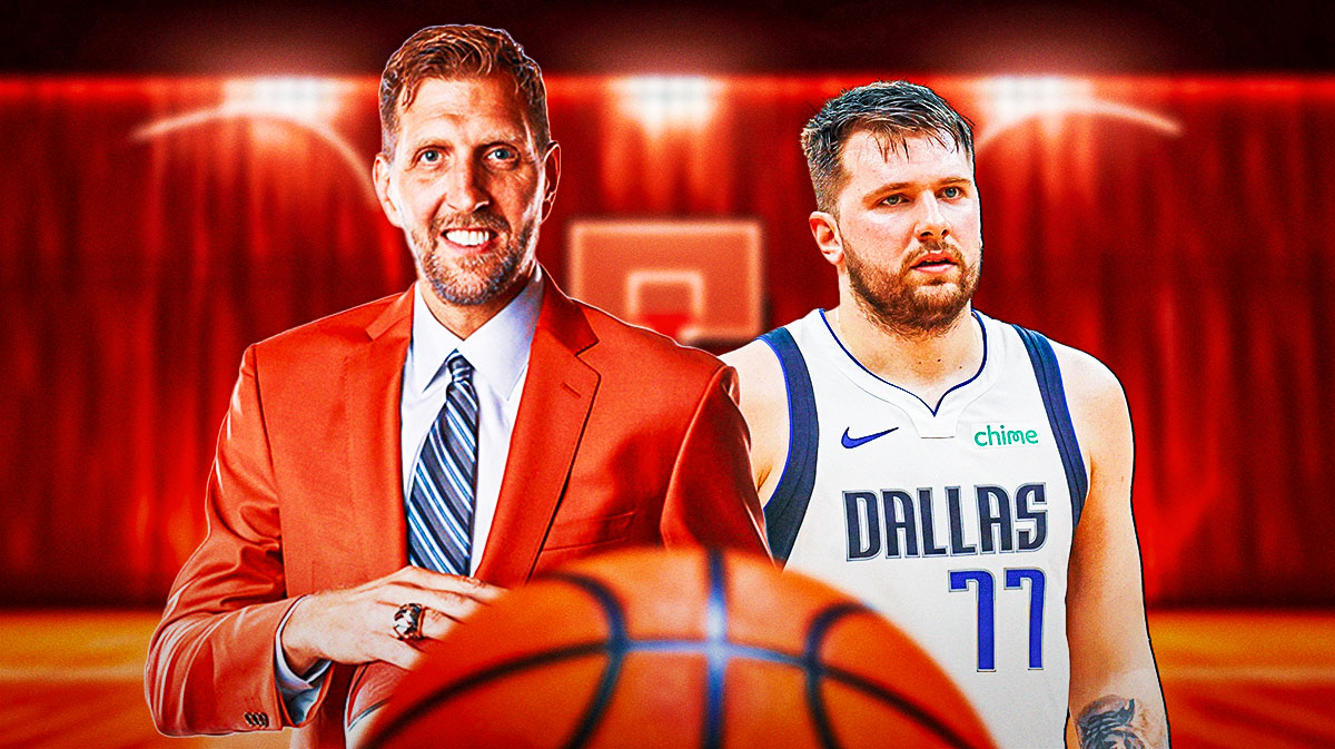 Hall of Fame forward Dirk Nowitzki smiling next to Dallas Mavs' All-Star Luka Doncic