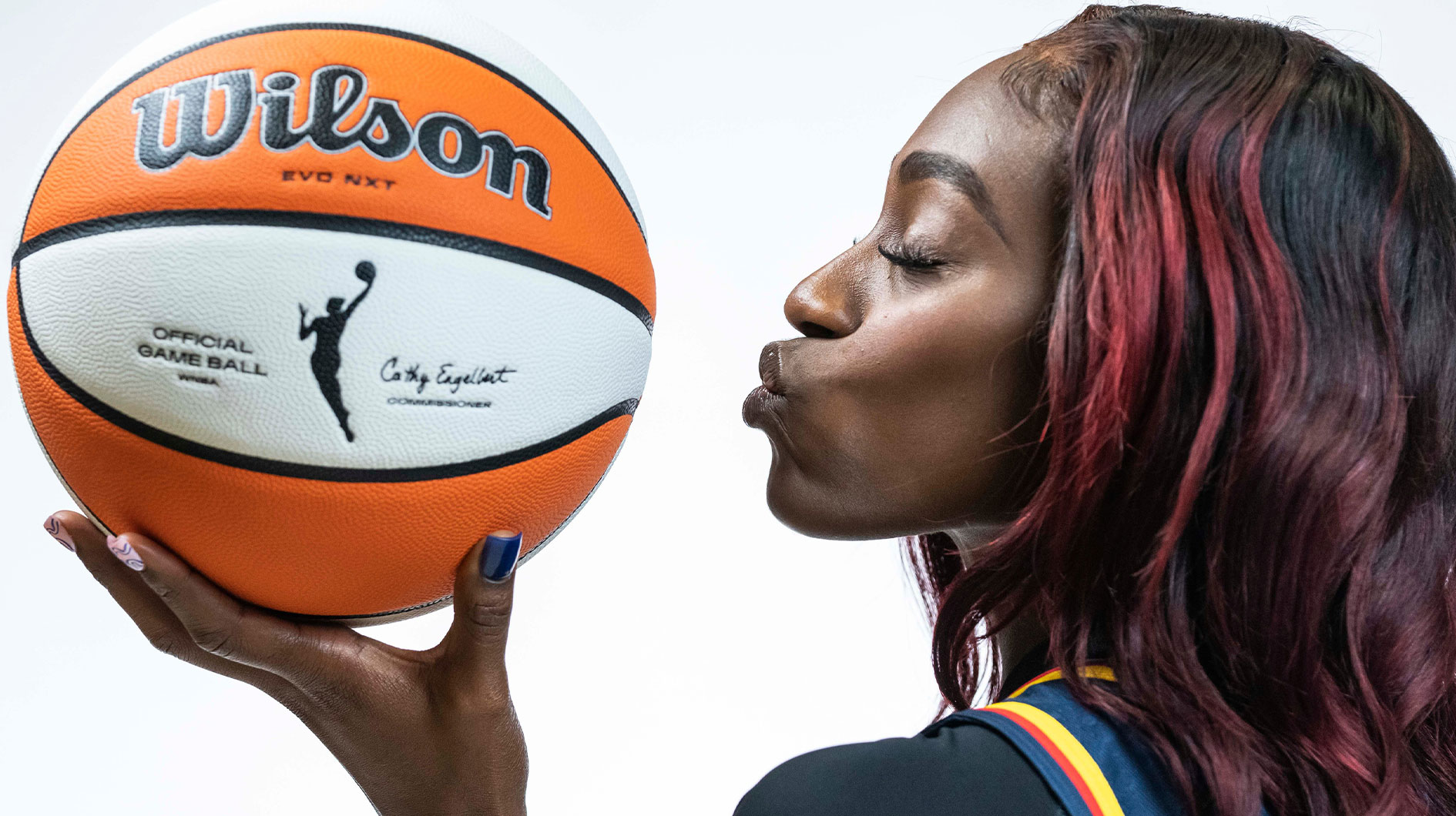 Indiana Fever guard Maya Caldwell (11) poses for a photo Wednesday, May 1, 2024, during the Indiana Fever media day at Gainbridge Fieldhouse in Indianapolis.