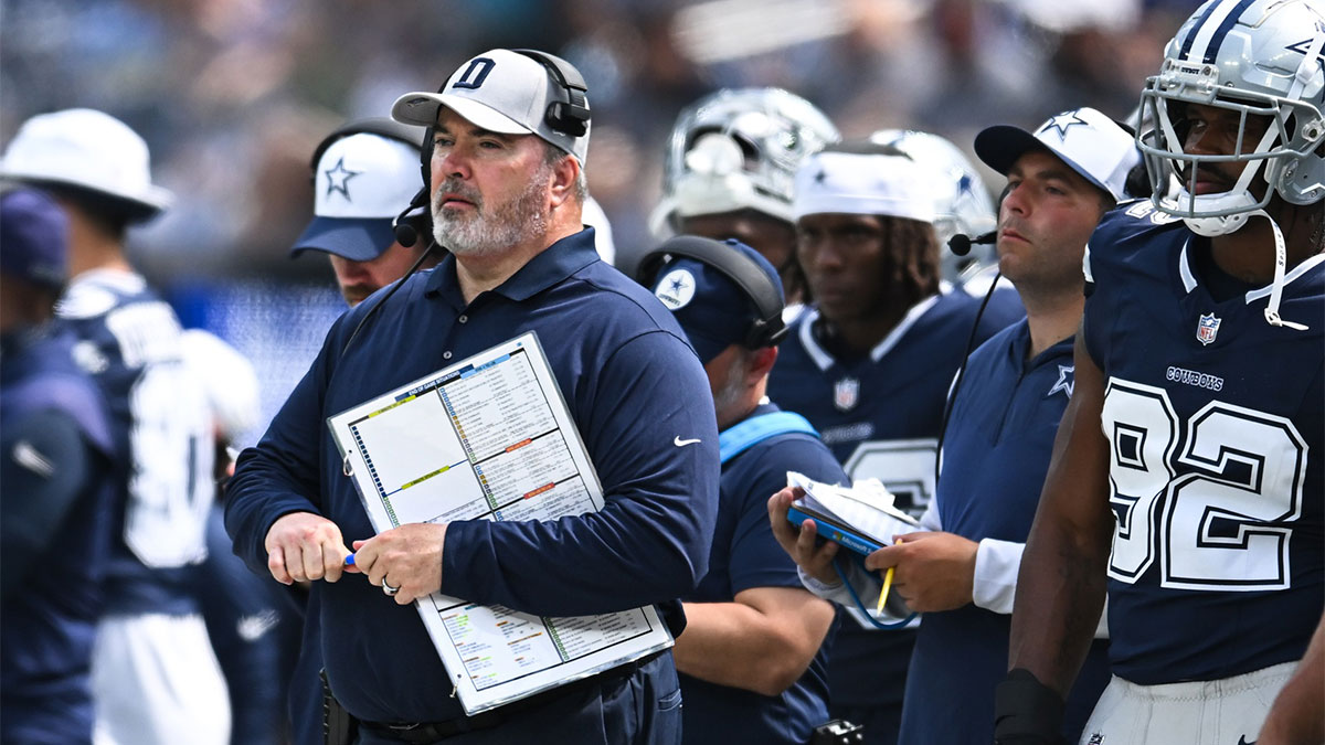 Dallas Cowboys head coach Mike McCarthy on the sidelines against the Los Angeles Rams during the second quarter at SoFi Stadium.