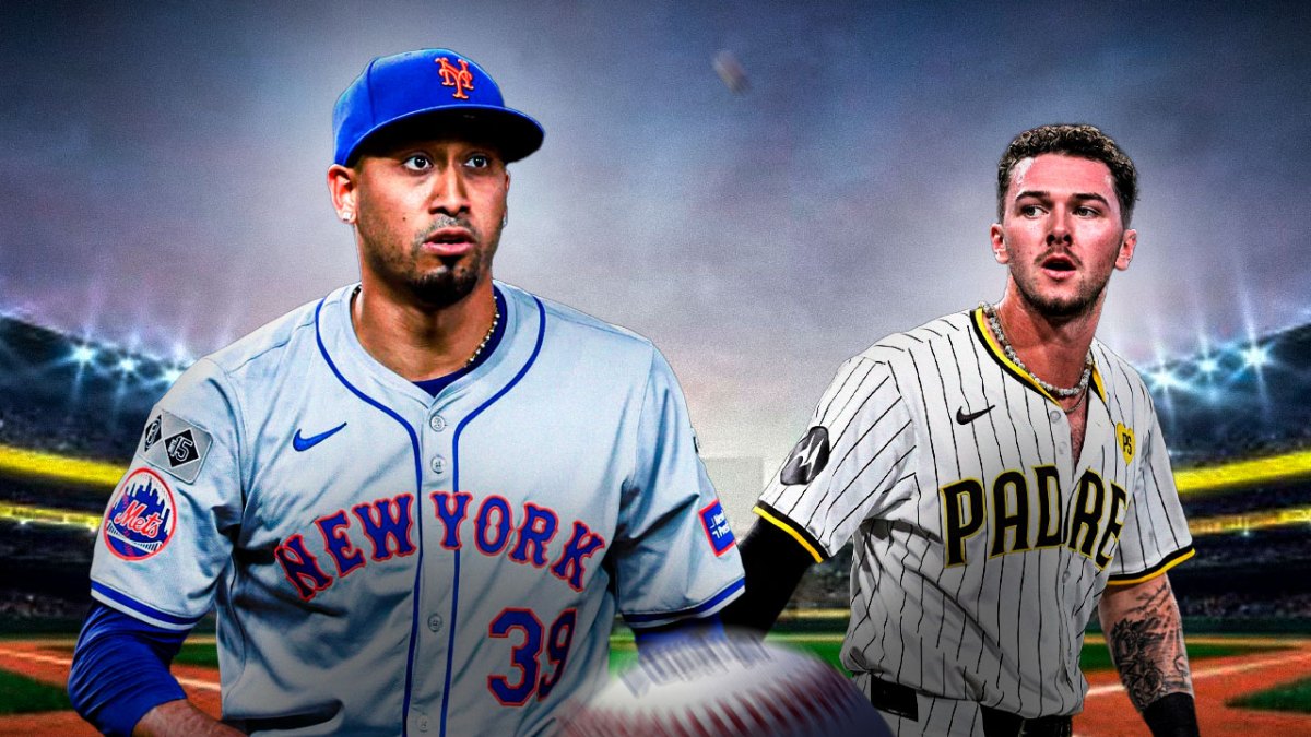 Edwin Diaz beside Jackson Merrill.