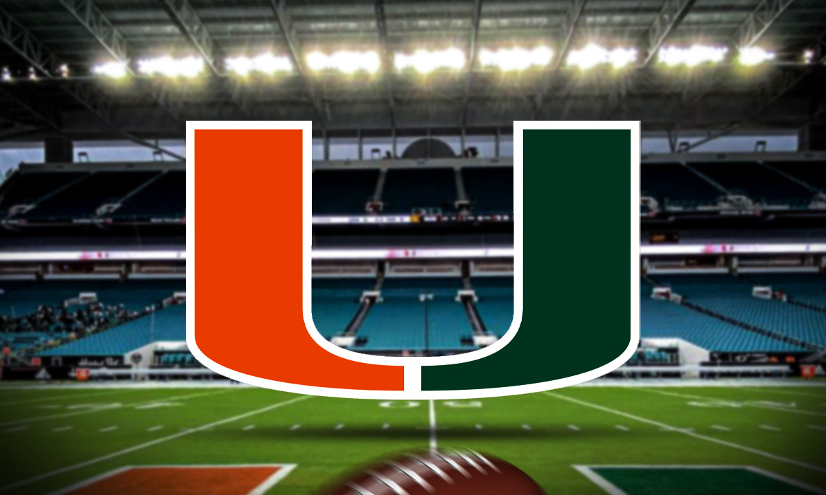 Miami Hurricane U logo inside Hard Rock Stadium.