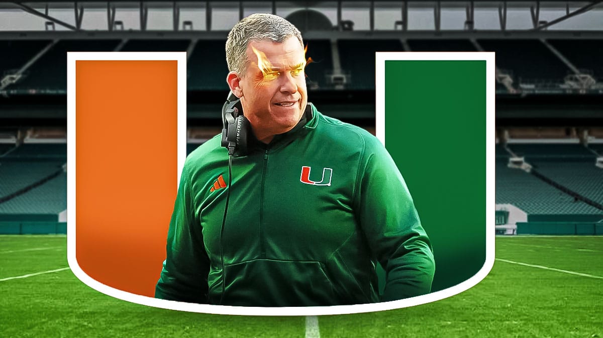 Mario Cristobal in a Miami football logo