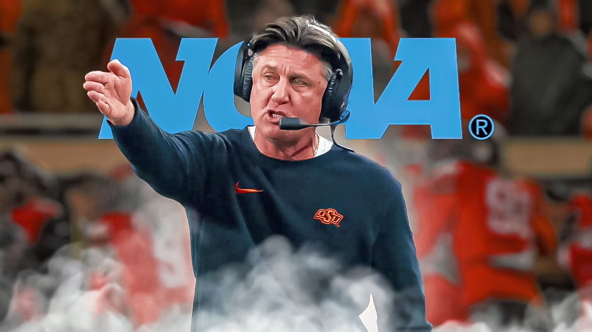 Mike Gundy. NCAA logo.