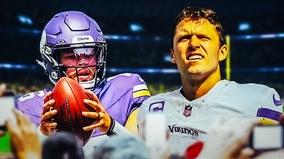 Jaren Hall in a Vikings and Brett Rypien photoshopped in a Vikings jersey.