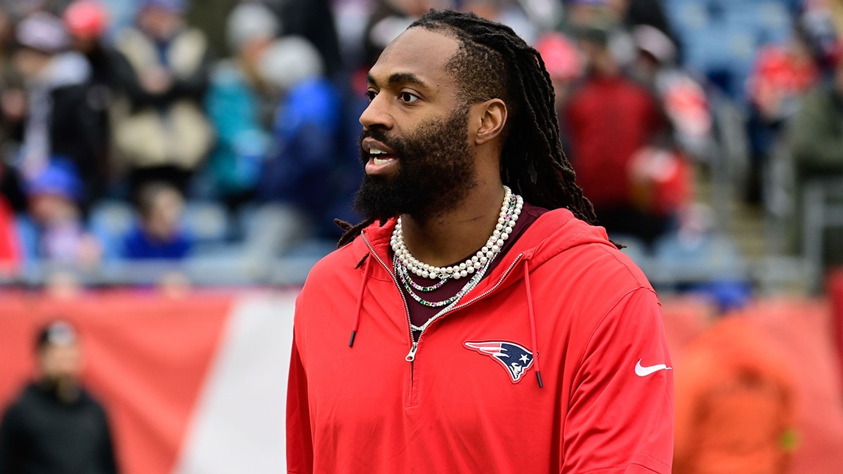 New England Patriots linebacker Matthew Judon (9) greets fans before a game against the Kansas City Chiefs at Gillette Stadium. 