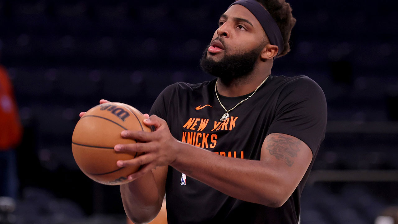 New York Knicks center Mitchell Robinson (23) warms up before game five of the first round of the 2024 NBA playoffs against the Philadelphia 76ers at Madison Square Garden.
