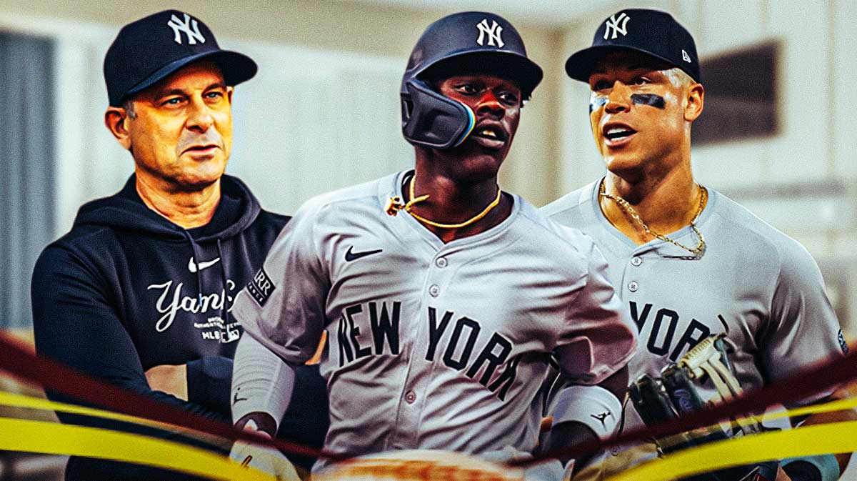 Yankees Aaron Boone, Yankees Aaron Judge and Yankees Jazz Chisholm Jr. all in a hospital room.