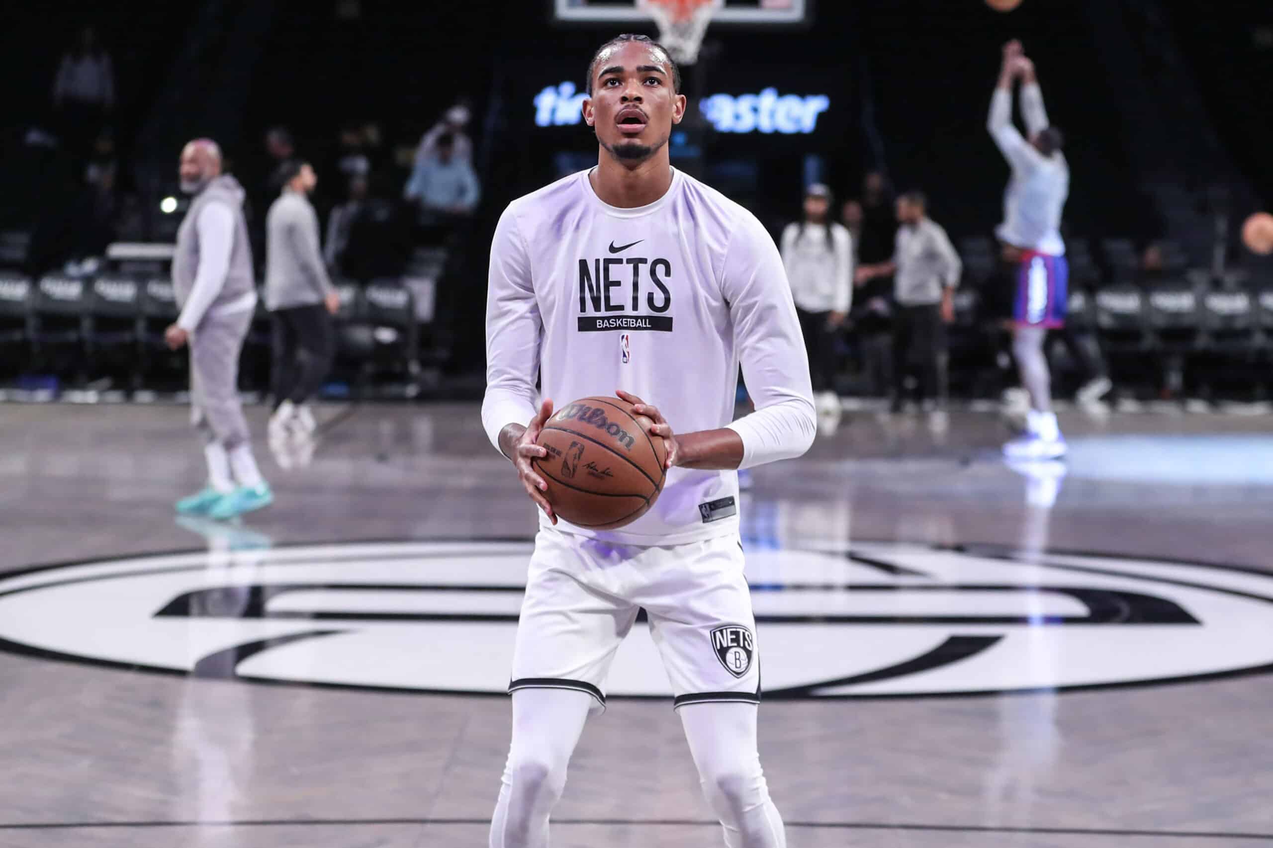 Brooklyn Nets center Nic Claxton (33) warms up prior to the game against the Philadelphia 76ers at Barclays Center. 