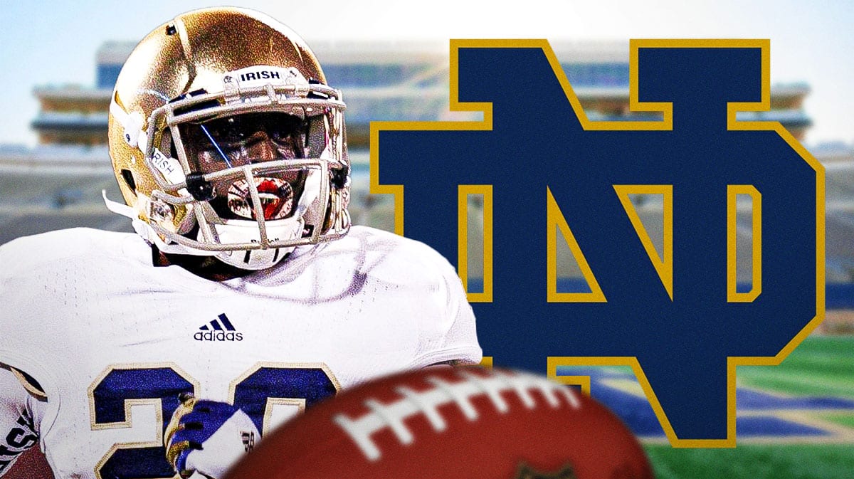 Cierre Woods next to a Notre Dame football logo