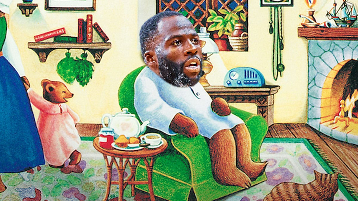 Warriors forward Draymond Green's face on the sleepy-time bear (https://popicon.life/wp-content/uploads/2020/12/ST-ROOM.png) in response to Stephen Curry's Olympics night night celebration.