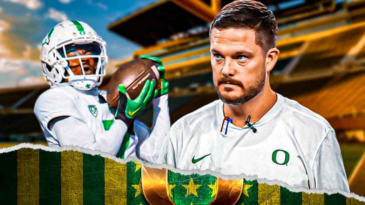 Oregon football's Dan Lanning and Evan Stewart.