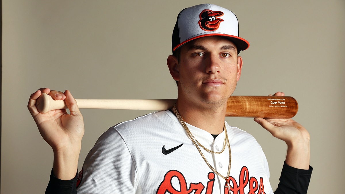Orioles infielder Coby Mayo (86) poses