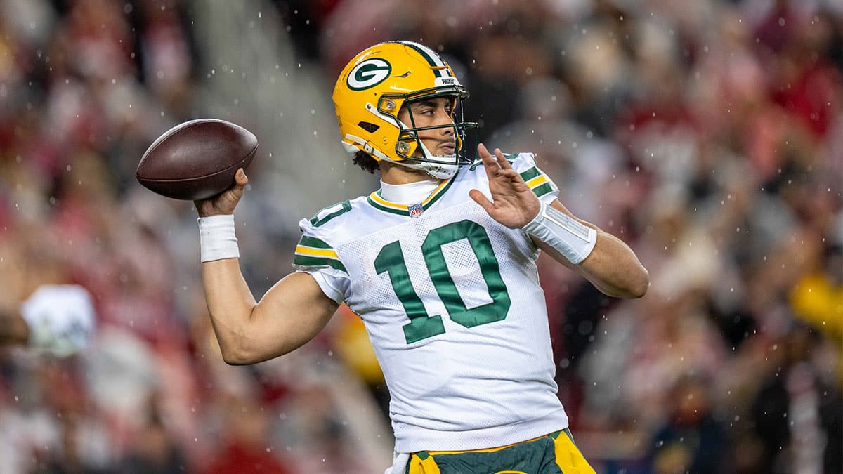 Green Bay Packers quarterback Jordan Love (10) during the second quarter in a 2024 NFC divisional round game against the San Francisco 49ers at Levi's Stadium.