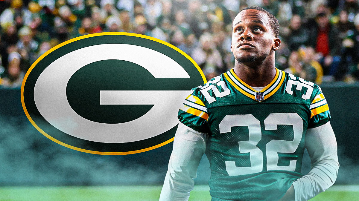 MarShawn Lloyd beside Green Bay Packers logo