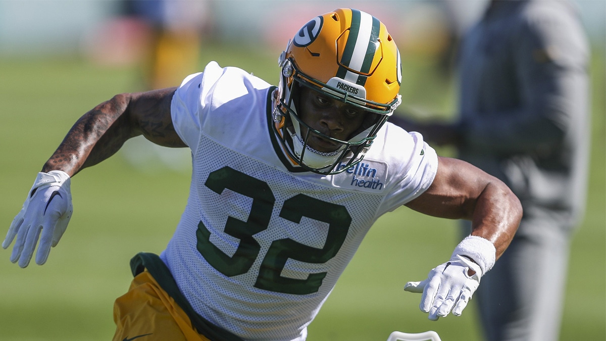 Green Bay Packers running back MarShawn Lloyd (32) runs through drills during rookie minicamp on Friday, May 3, 2024, at the Don Hutson Center in Green Bay, Wis. 