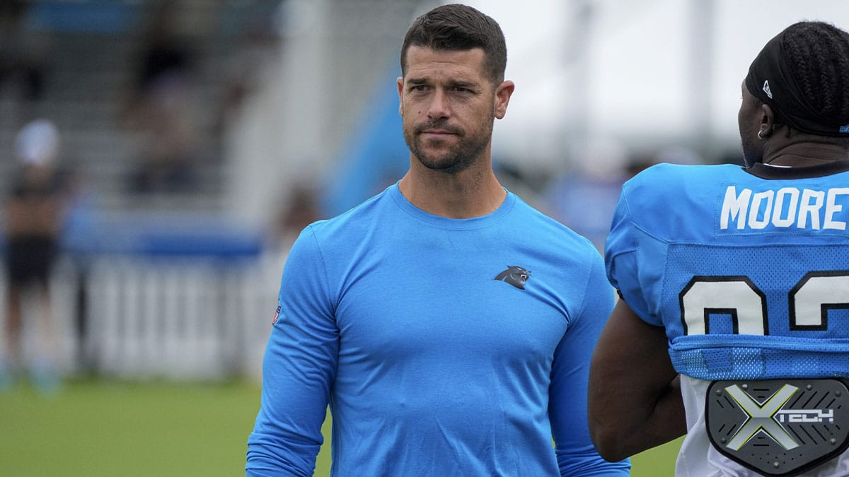 Carolina Panthers head coach Dave Canales at Carolina Panthers Practice Fields.