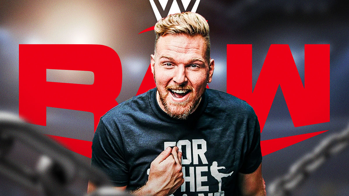 Pat McAfee with WWE Monday Night RAW logo.