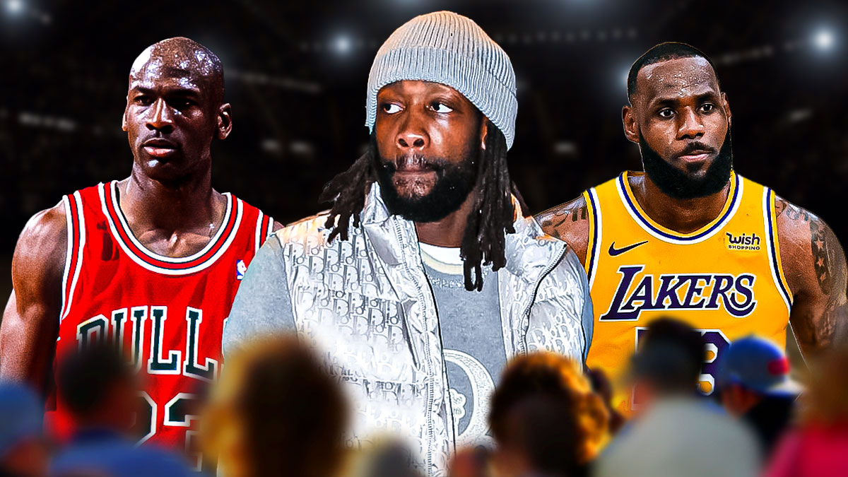 Lakers LeBron James and Bulls Michael Jordan with Patrick Beverley