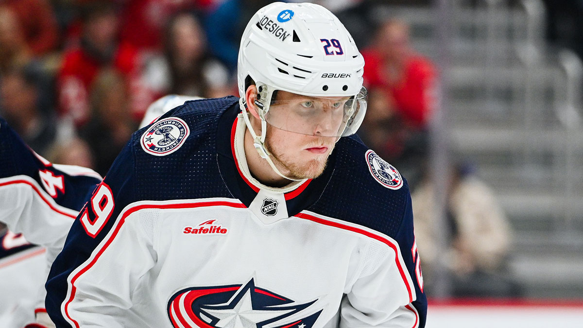 Columbus Blue Jackets left wing Patrik Laine (29) during the second period against the Detroit Red Wings at Little Caesars Arena.